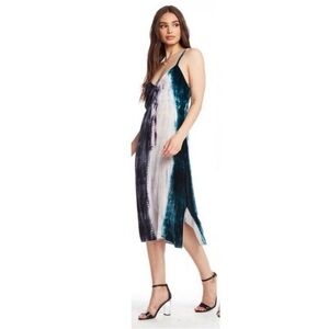 Chase Silk Pie Tie Dye Velvet Midi Dress with Cross Back in Red, NEW, Size XS